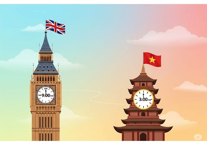 Vào mùa hè tại Anh, thời gian ở Việt Nam nhanh hơn quốc gia này 6 tiếng