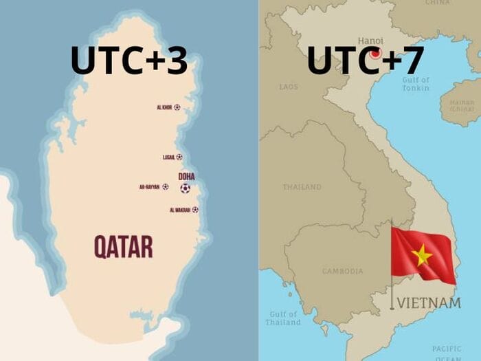 Giờ Qatar và giờ Việt Nam chênh lệch 4 giờ